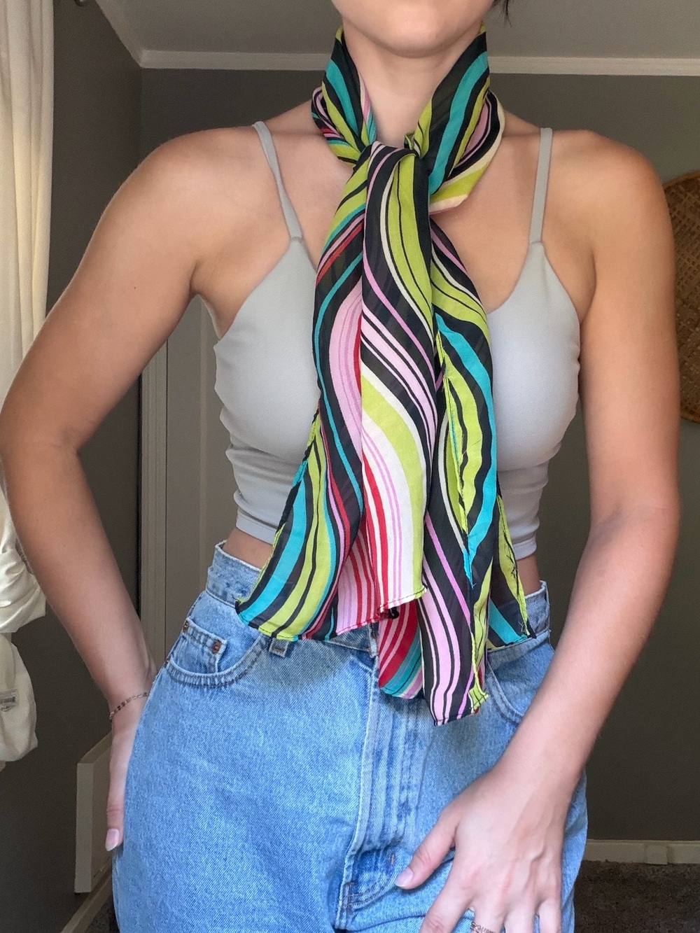 Y2K Striped Lightweight Scarf Wrap